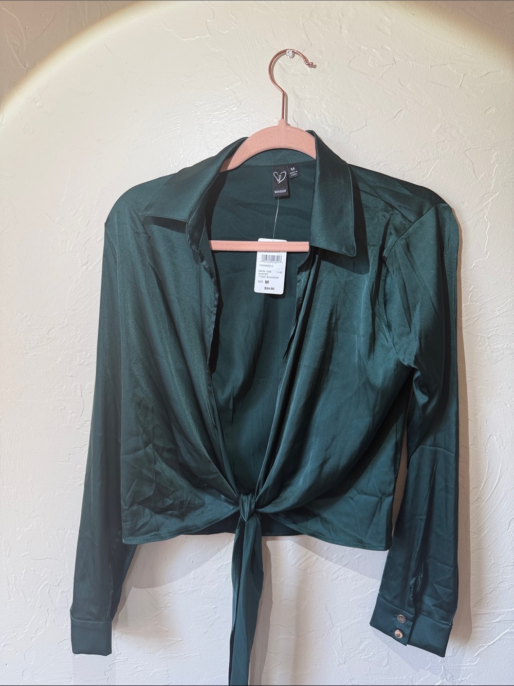 Windsor Emerald Satin Tie-Front Blouse